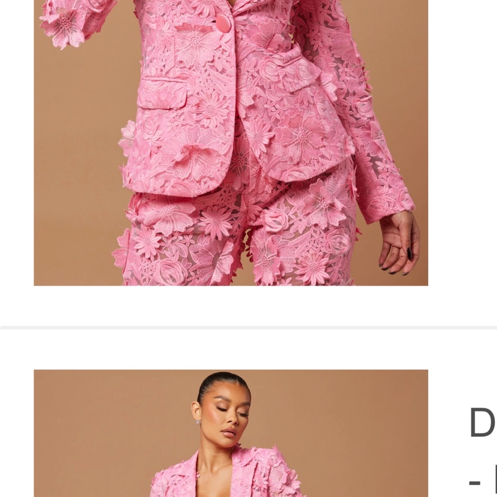 Floral Lace Pink Blazer and Pants Set